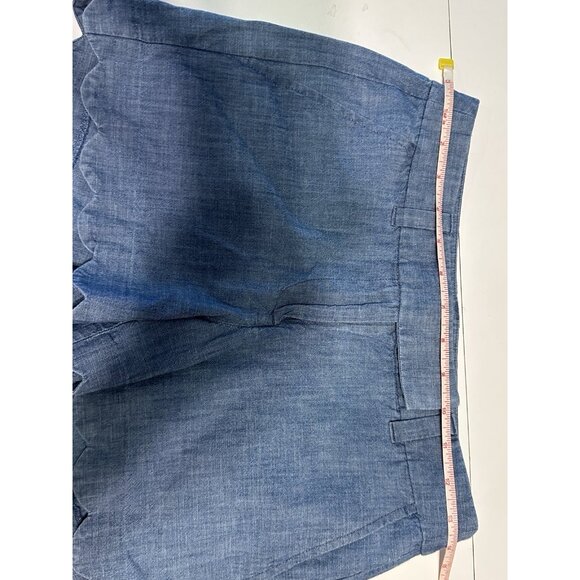 J Crew Women Sz 00 Chambray short scalloped hem Blue Pockets Cotton - Picture 6 of 8